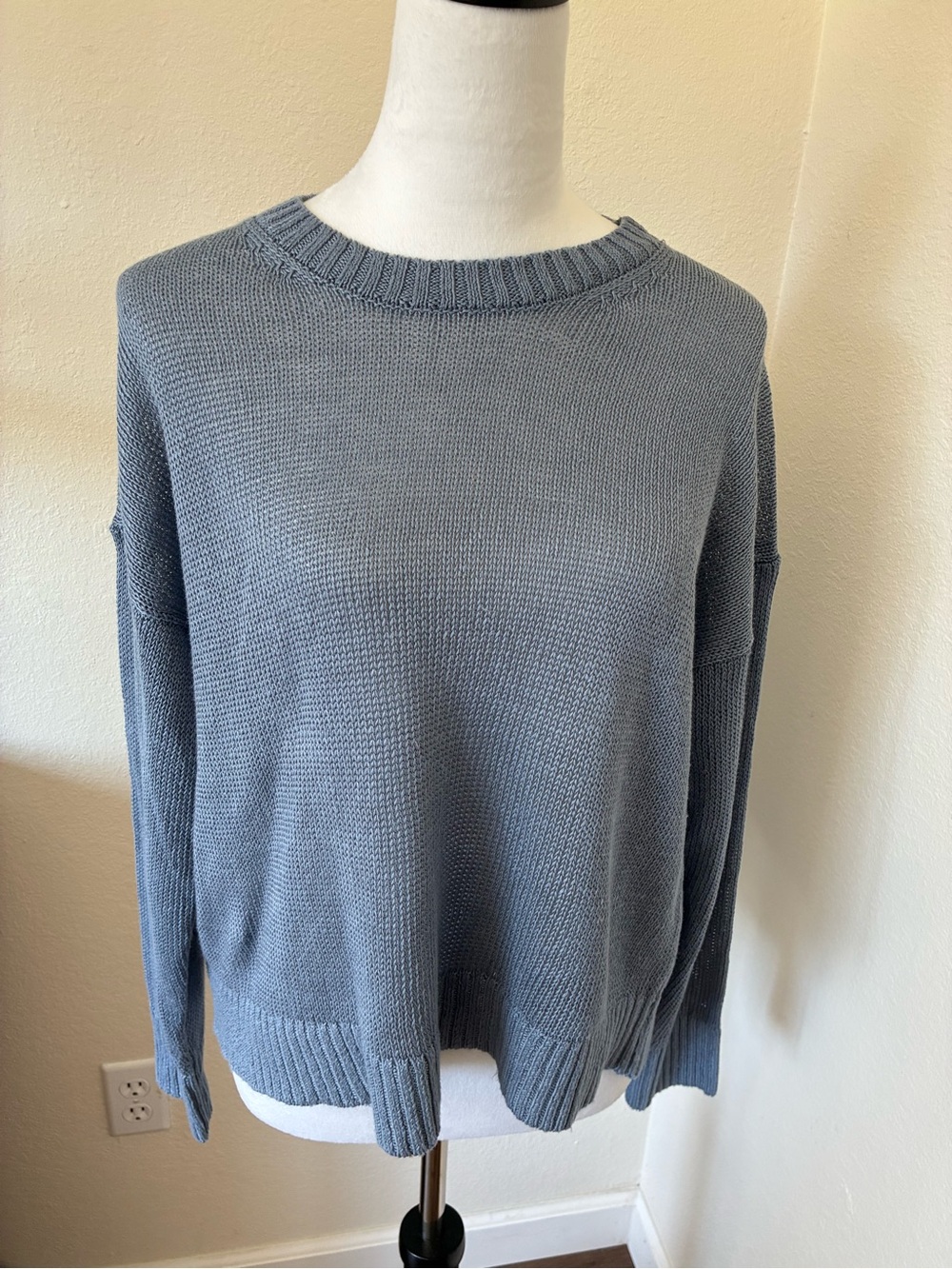 Madewell Linen Drop Shoulder Crewneck Sweater in Slate Blue